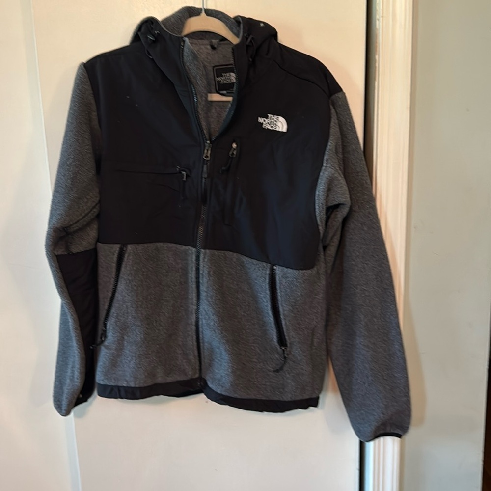 Mens Northface Grey Hooded Denali Fleece Jacket Size S